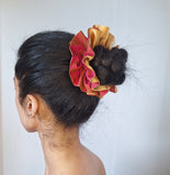 Fuschia/Orange Contrast Silk Ruffle Scrunchie